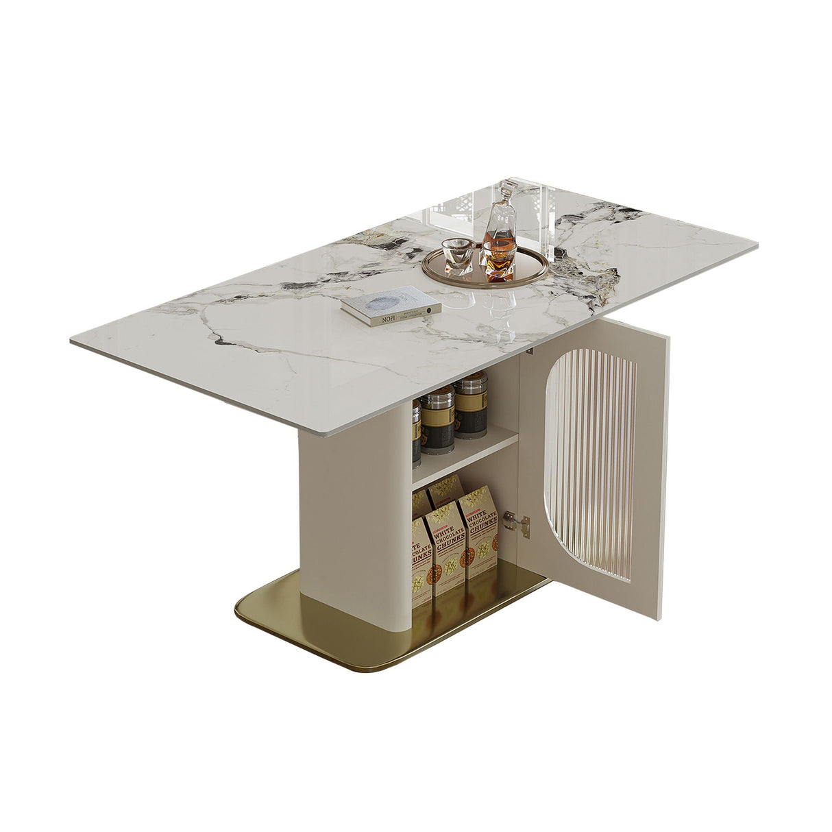 Dining Table For 4 - 6 People, Storage Shelf - White