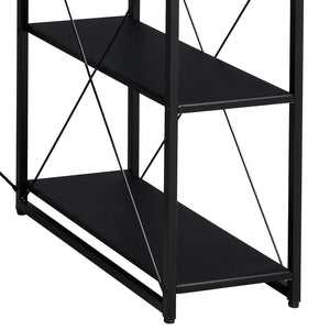 Black Office Desk with Open Shelves and Hutch - Black