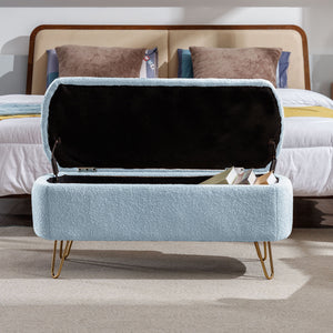 Storage Ottoman Bench For End Of Bed Legs, Modern Camel Faux Fur Entryway Bench Upholstered Padded With Storage For Living Room Bedroom