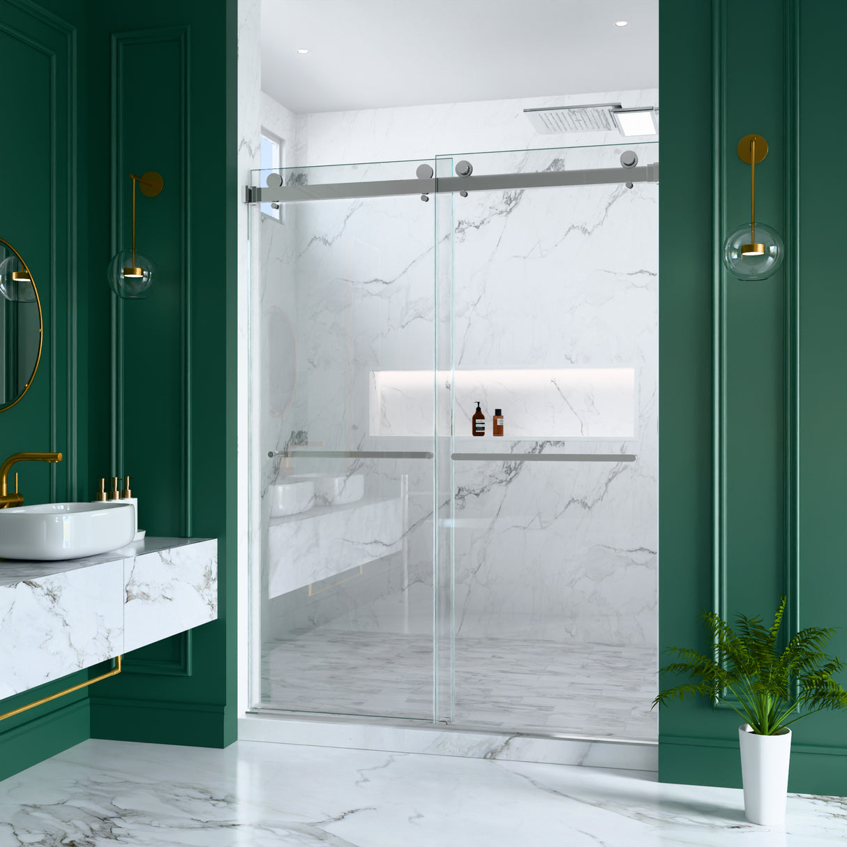 56"-60"W x 80"H Frameless Double Sliding Shower Door