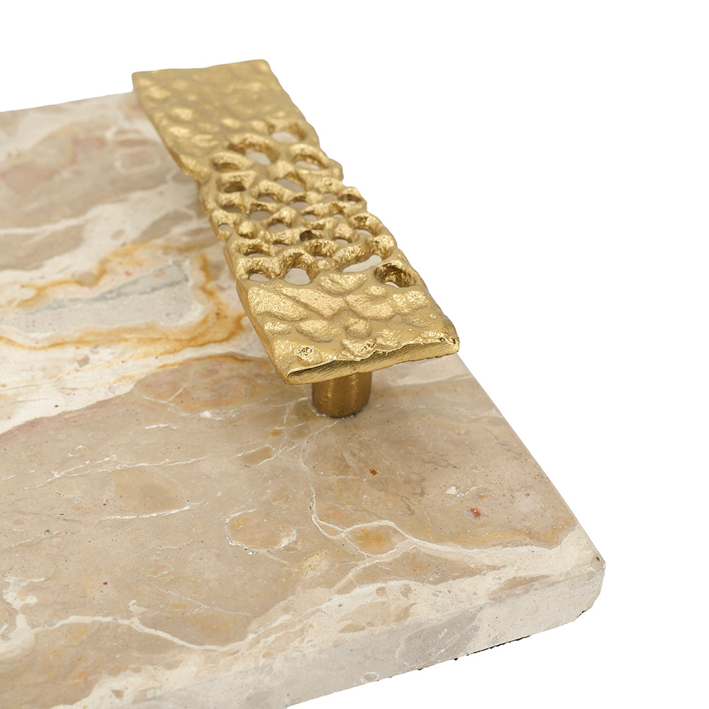 17.7x9.7x2" Marble Tray with Gold Handles