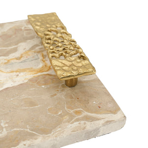 17.7x9.7x2" Marble Tray with Gold Handles