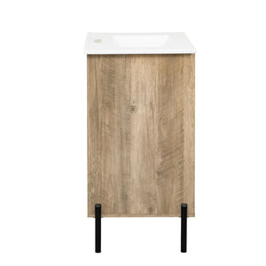 Bathroom Vanity Cabinet With Sink, Sliding Drawer, Soft Closing Door, Open Shelf - Natural Wood