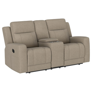Slater - 3 Piece Upholstered Reclining Sofa Set And Built In Storage - Taupe