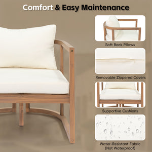 TOPMAX 4-Piece Modern Acacia Wood Sofa Set
