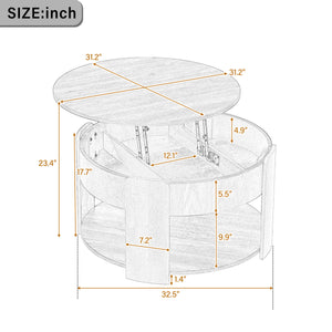 Vibe Haus Farmhouse Round Lift Top Coffee Table with Hidden Storage