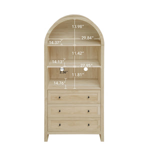 Arched Kitchen Pantry, Modern Farmhouse Wood Kitchen Storage Cabinets, Arched Storage Display Cabinet With Adjustable Shelves, Versatile Cupboard For Kitchen, Dining Room, Living Room - Natural