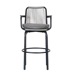 Outdoor Patio Bar Stools 29"H Set of 2, Modern Woven Rattan Rope Bar Height Chair