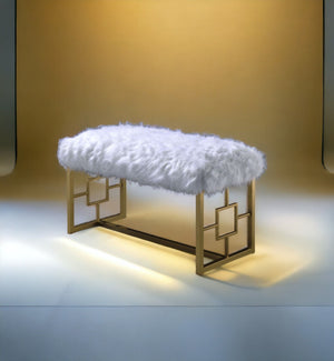 Bagley II - Bench Faux Fur - White / Gold - Best Buy Furniture