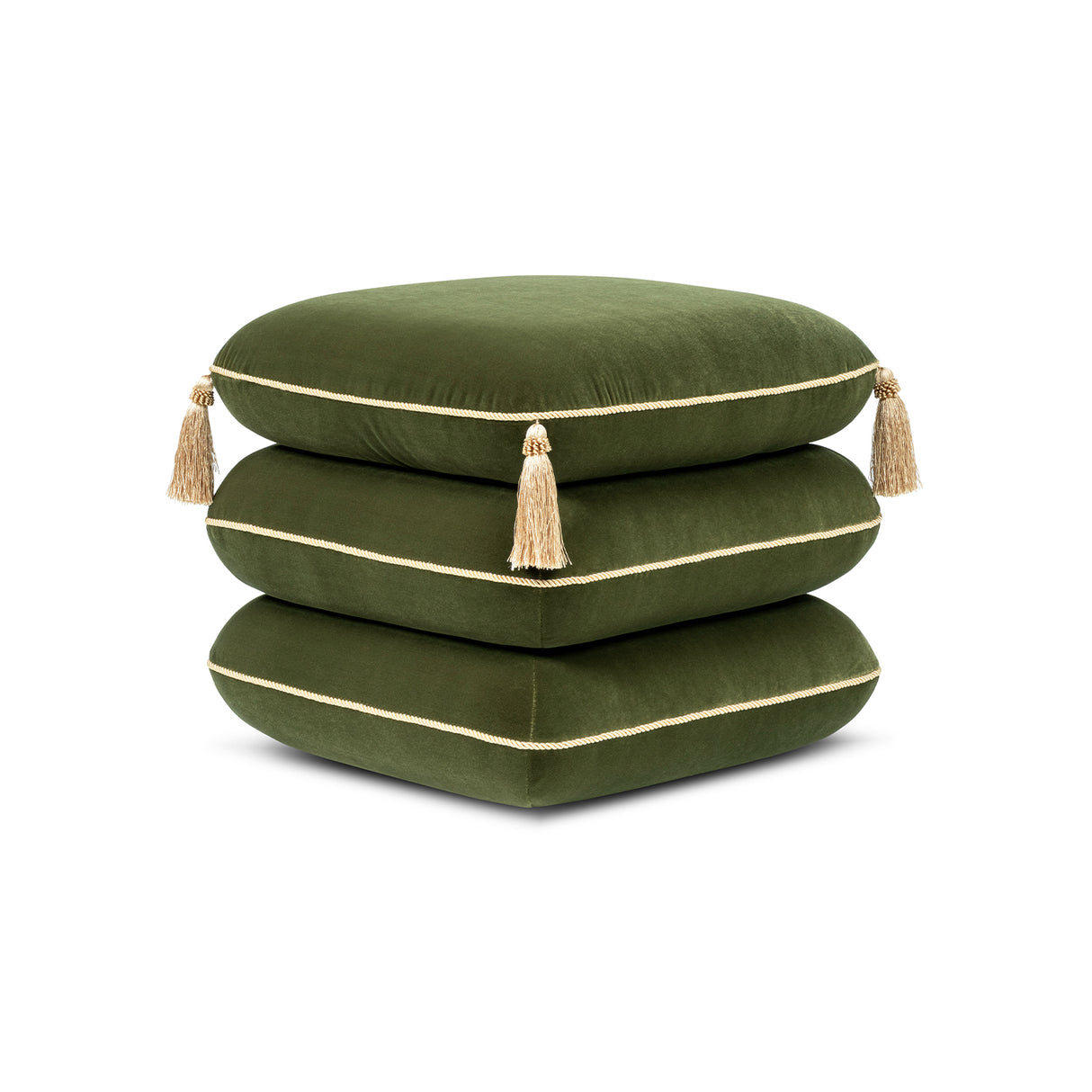 Monarch 19.5" Tassled Ottoman, Olive