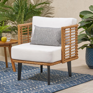 Outdoor Wicker Club Chair With Water Resistant Cushion - Brown - Best Buy Furniture