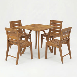 5 Piece Outdoor Acacia Wood Dining Set, Teak Finish