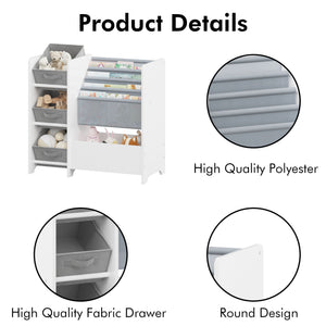 Bookshelf And Toy Storage Organizer, Multifunctional 4 Tier With 3 Collapsible Drawers - White