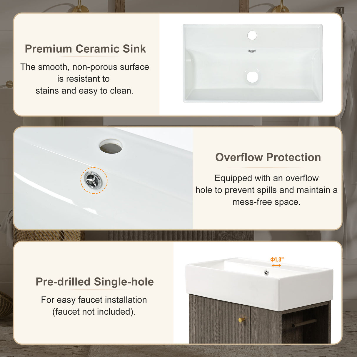 Bathroom Vanity With Sink, Freestanding Wood Grain Cabinet With Storage