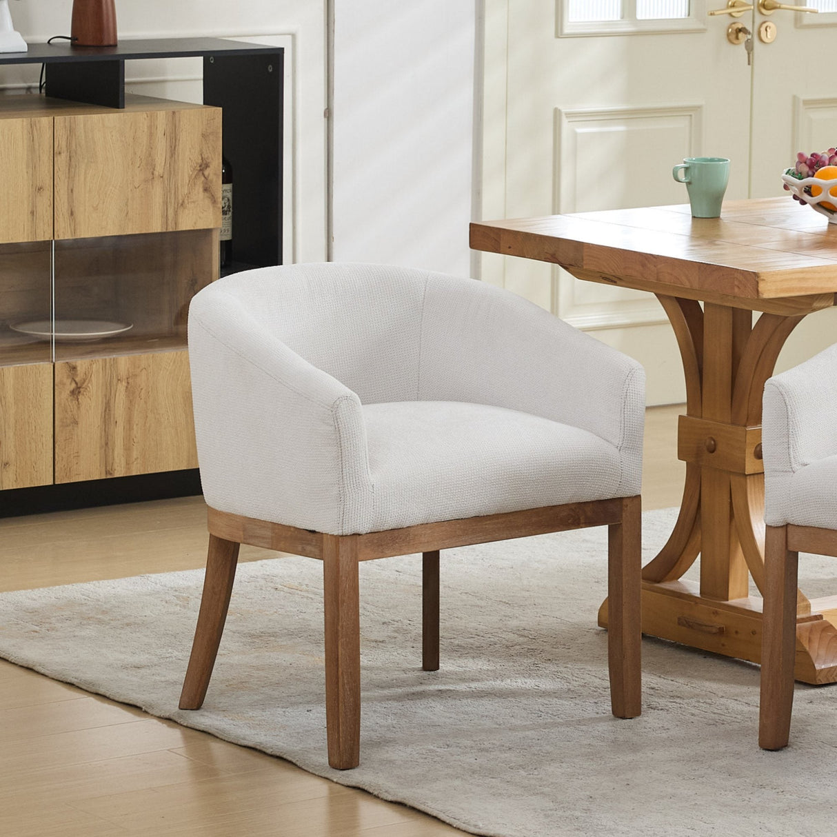Mid Century Modern Upholstered Barrel Dining Chair with Arms