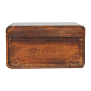 Solid Wood Large Curve Floating Bedside, 1-Drawer, 1 Open Slot, Chestnut