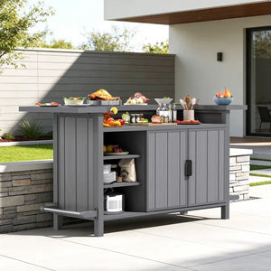 Outdoor Aluminum Grill Cart Resin Bar Cart With Storage