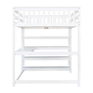 Loft Bed With Storage Shelves And Under Bed Desk