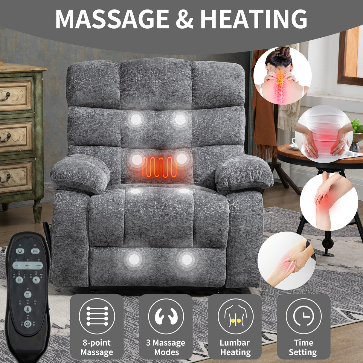 Lift Recliner Chair Heat Massage Dual Motor Infinite Position