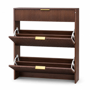 Narrow Fluted Shoe Storage Cabinet for Entryway