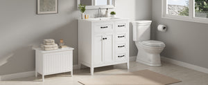 30" White Bathroom Vanity with Ceramic Sink