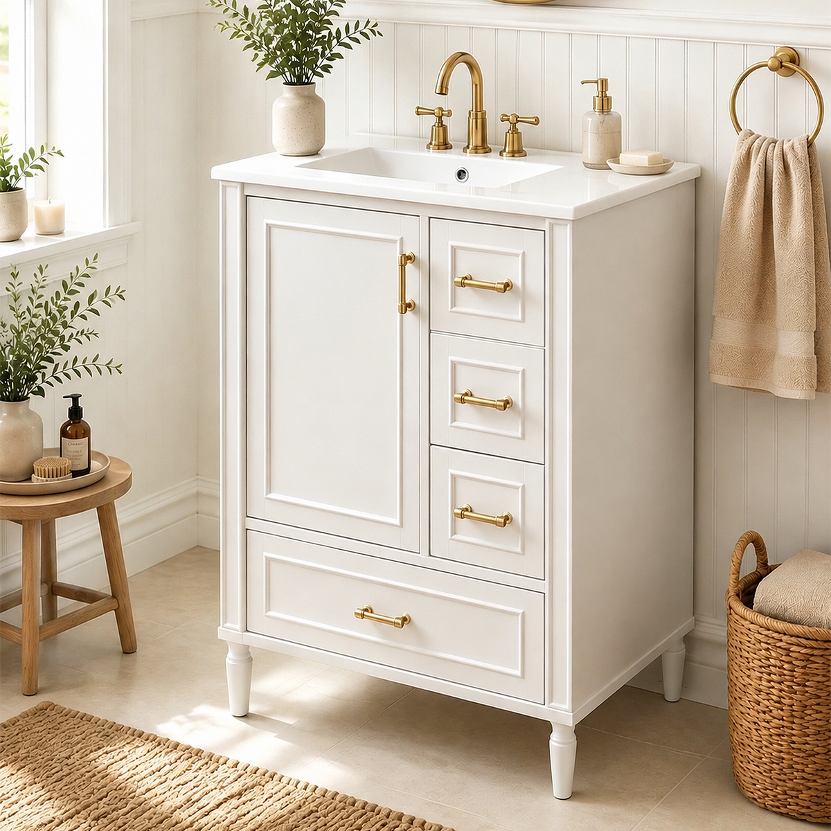 24" Modern Bathroom Vanity with Ceramic Sink