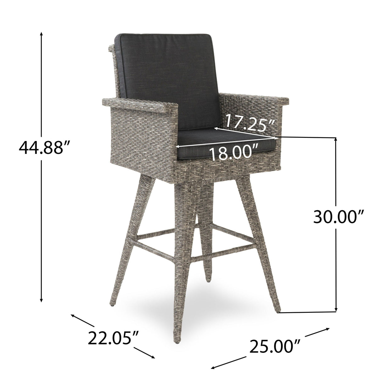 Outdoor Rattan Swivel Barstool With Water Resistant Cushion - Mixed Black / Dark Gray - Best Buy Furniture