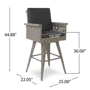 Outdoor Rattan Swivel Barstool With Water Resistant Cushion - Mixed Black / Dark Gray - Best Buy Furniture