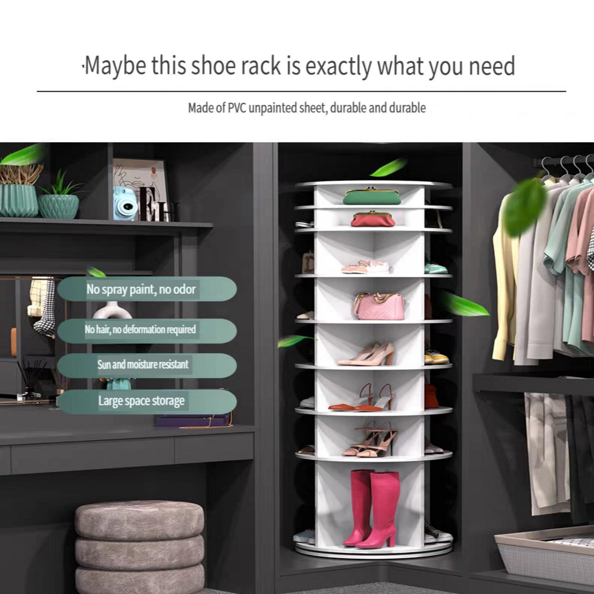 eHeng 8 Tier Rotating Shoe Rack Tower with 360 Degree Spinning - view 3