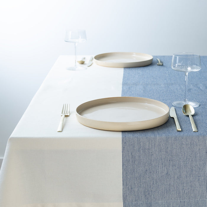 Thyme and Sage The Stripe Collection Tablecloth Natural & Elderberry