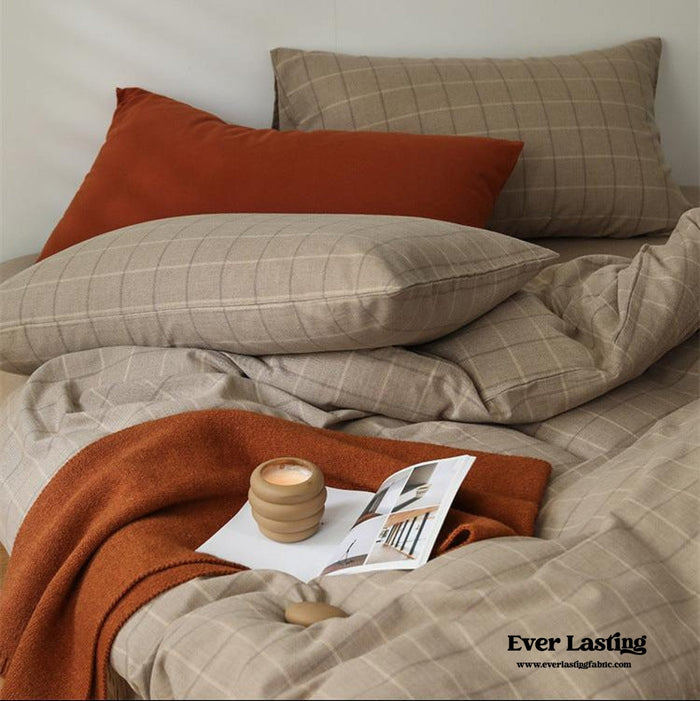 Ever Lasting Eleanor Vintage Minimalist Plaid Bedding Set / Khaki