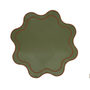 Haven Dark Green Brown Trim Faux Leather Placemat