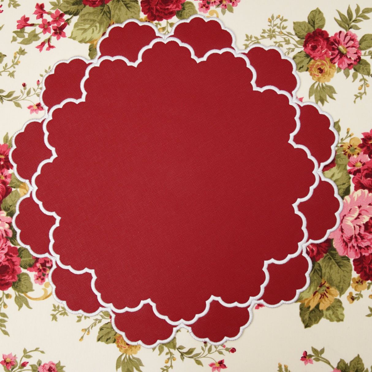 Timeless Red Scalloped Faux Leather Placemats