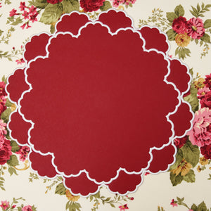 Timeless Red Scalloped Faux Leather Placemats