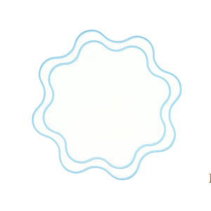 Haven White Wavy Edge Blue Trim Faux Leather Placemat