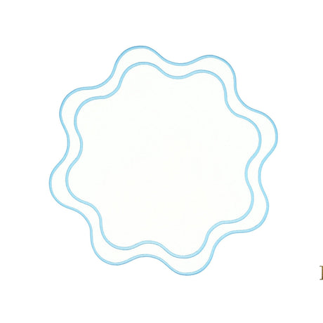 Haven White Wavy Edge Blue Trim Faux Leather Placemat