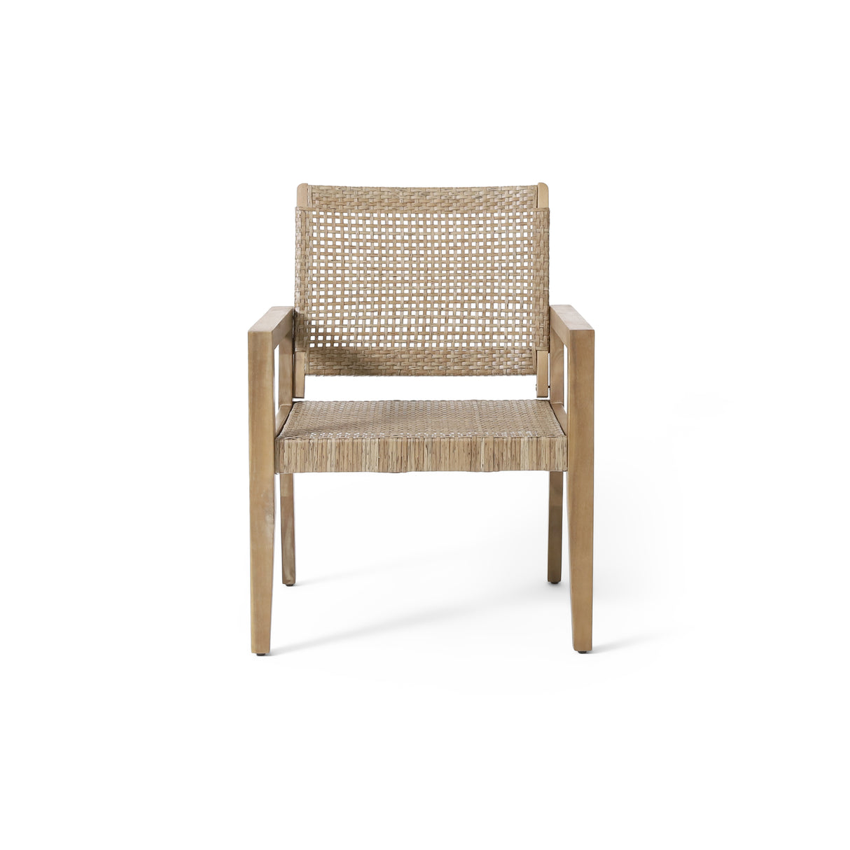 Outdoor Wicker and Acacia Wood Club Chairs - Set of 2
