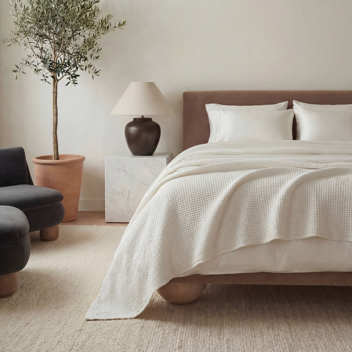 ettitude Textured Waffle Throw Blanket in Cloud