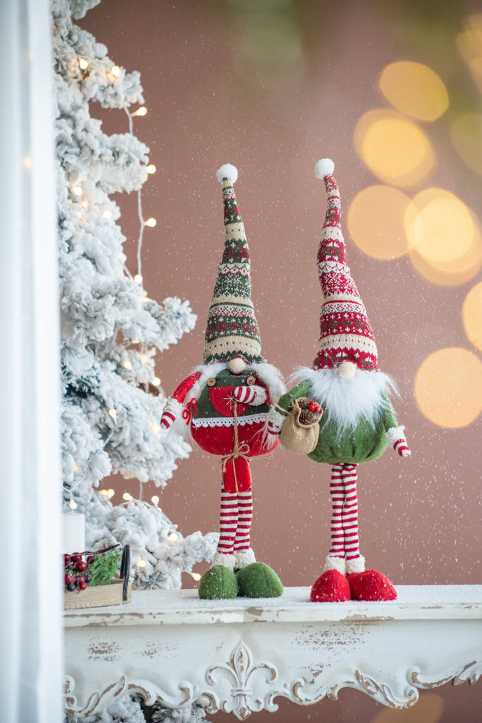 EVERGREEN DECOR Set of 2 Fabric Standing Holiday Gnomes with Knit Hats