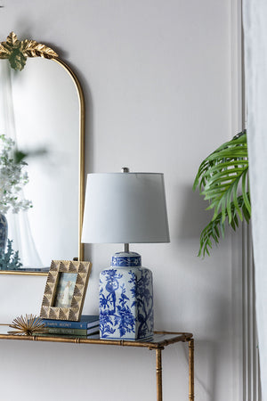 EVERGREEN DECOR Blue and White Ceramic Vase Table Lamp with Linen Shade - view 2