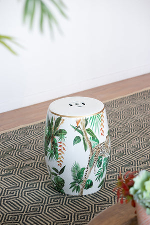 EVERGREEN DECOR Ceramic Garden Stool with Jungle-Themed Accent Design - view 2