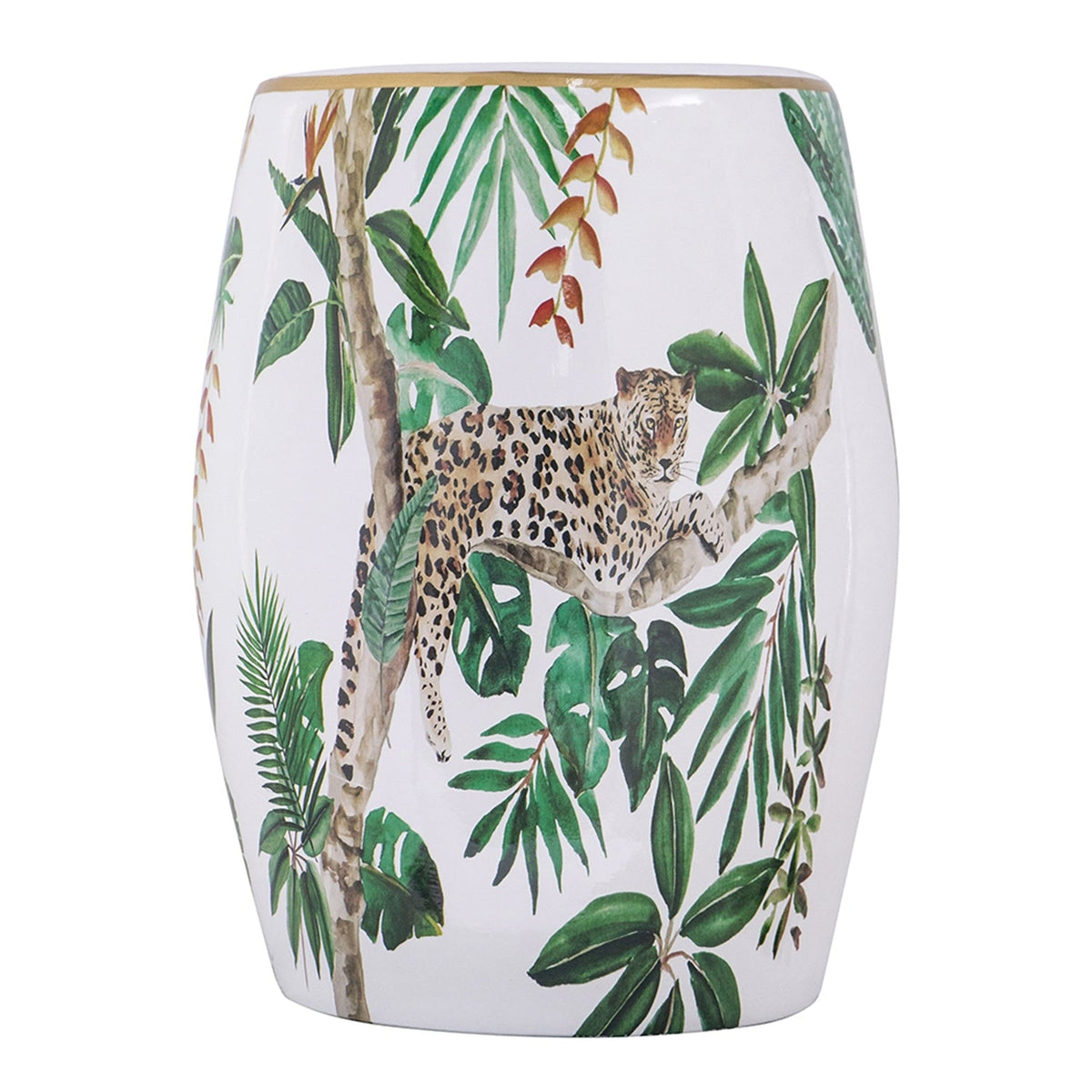 EVERGREEN DECOR Ceramic Garden Stool with Jungle-Themed Accent Design - view 3