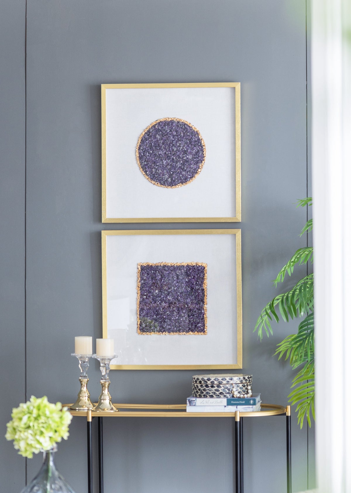 EVERGREEN DECOR Elegant Shadow Box Duo Wall Art with Purple Amethyst Crystals - view 8