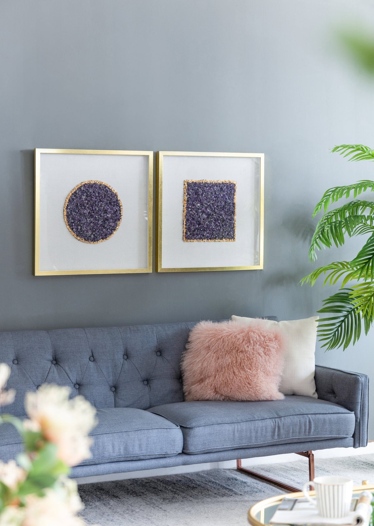 EVERGREEN DECOR Elegant Shadow Box Duo Wall Art with Purple Amethyst Crystals - view 9