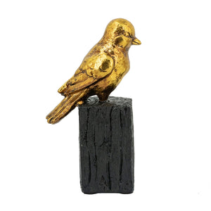EVERGREEN DECOR Gold Resin Songbird Sculpture with Black Faux Branch
