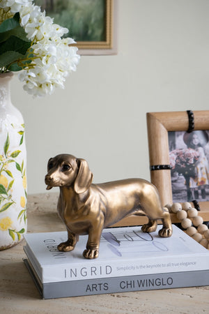 EVERGREEN DECOR Lifelike Dachshund Figurine with Copper Finish