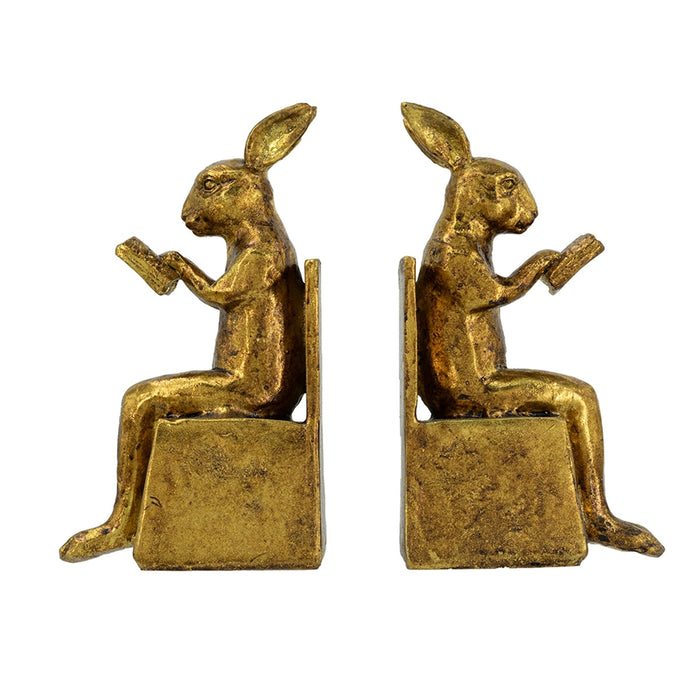 EVERGREEN DECOR Sitting Rabbit Bookends with Antique Gold Finish