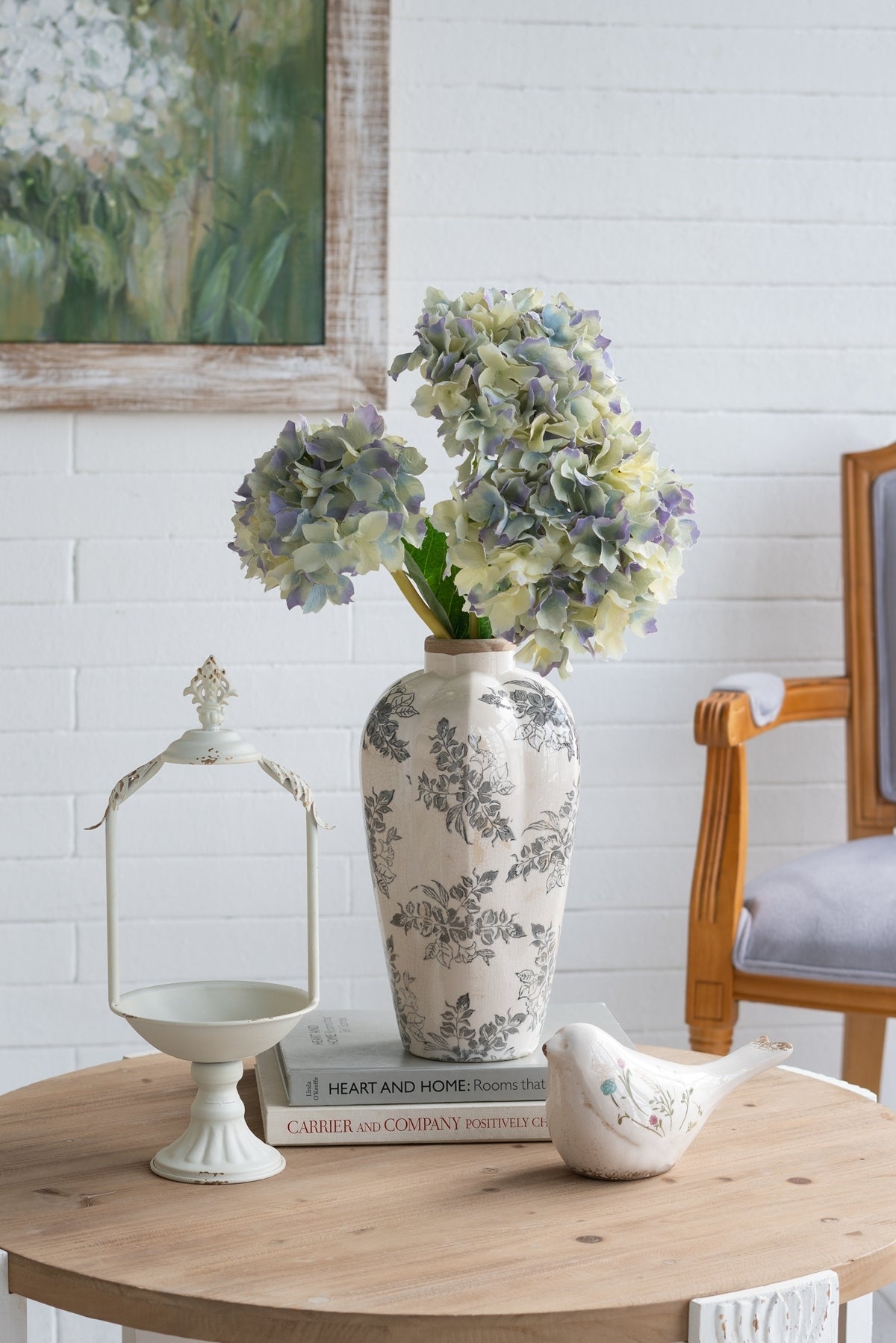 EVERGREEN DECOR White Ceramic Accent Vase with Gray Floral Design - view 2