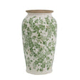 EVERGREEN DECOR White Ceramic Flower Vase with Green Floral Pattern