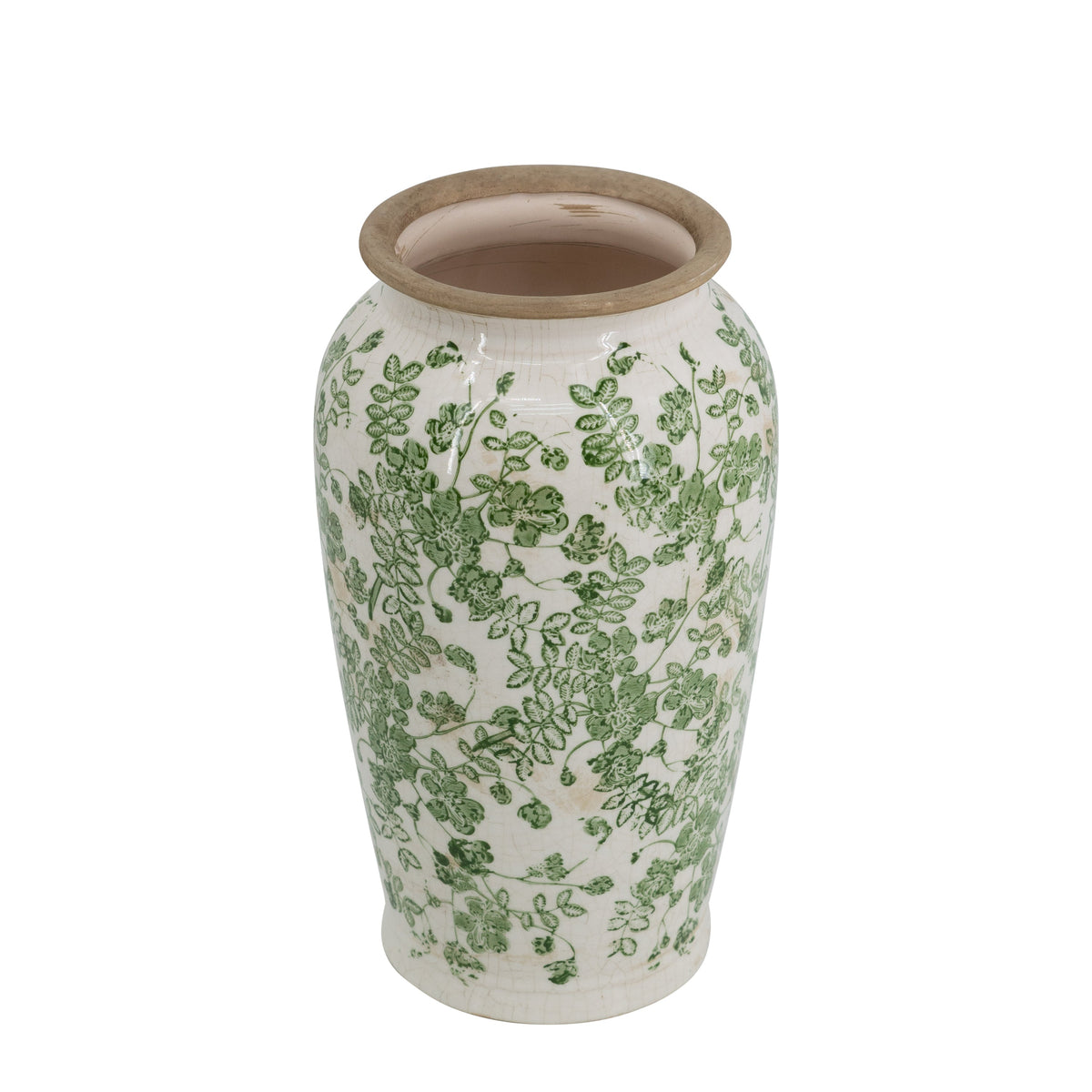 EVERGREEN DECOR White Ceramic Flower Vase with Green Floral Pattern - view 3